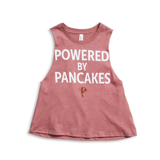 Women's Powered by Pancakes Crop Muscle Tank PINK